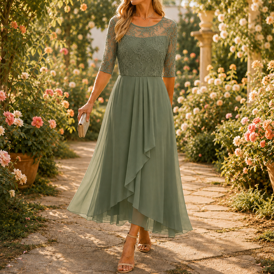 Embroidered Lace Bodice Midi Dress for Weddings