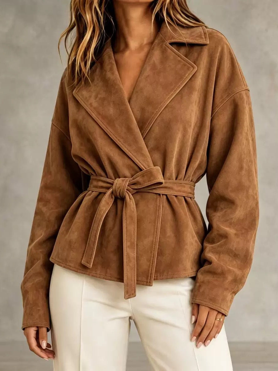 Womens Suede TieWaist Jacket