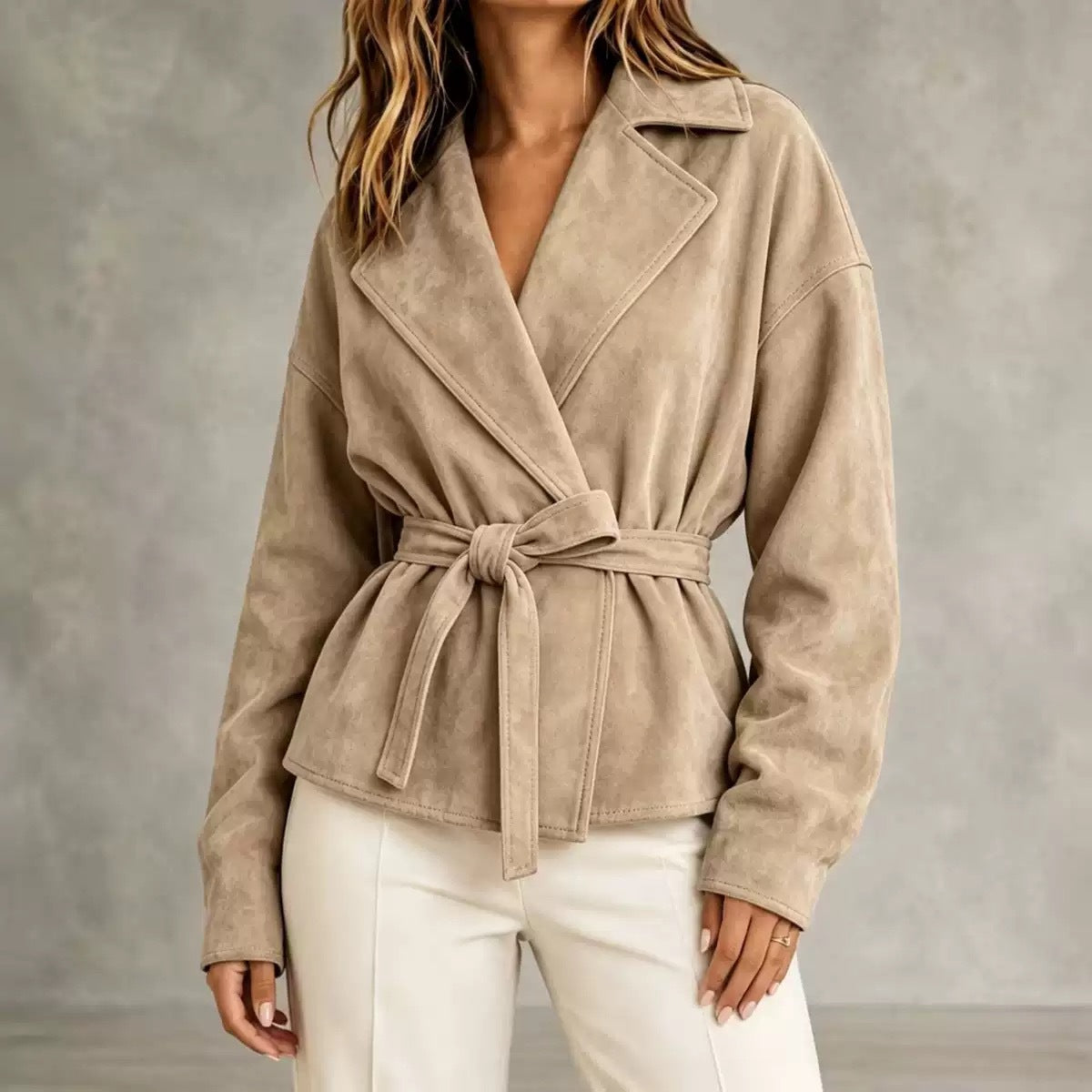 Womens Suede TieWaist Jacket