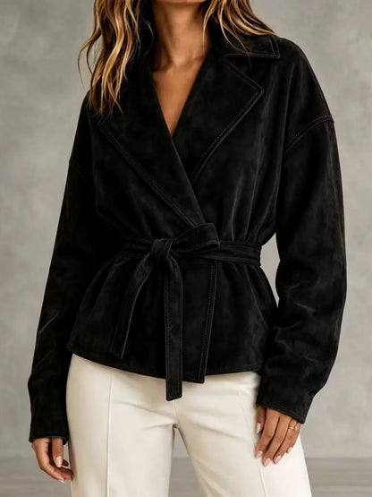 Womens Suede TieWaist Jacket