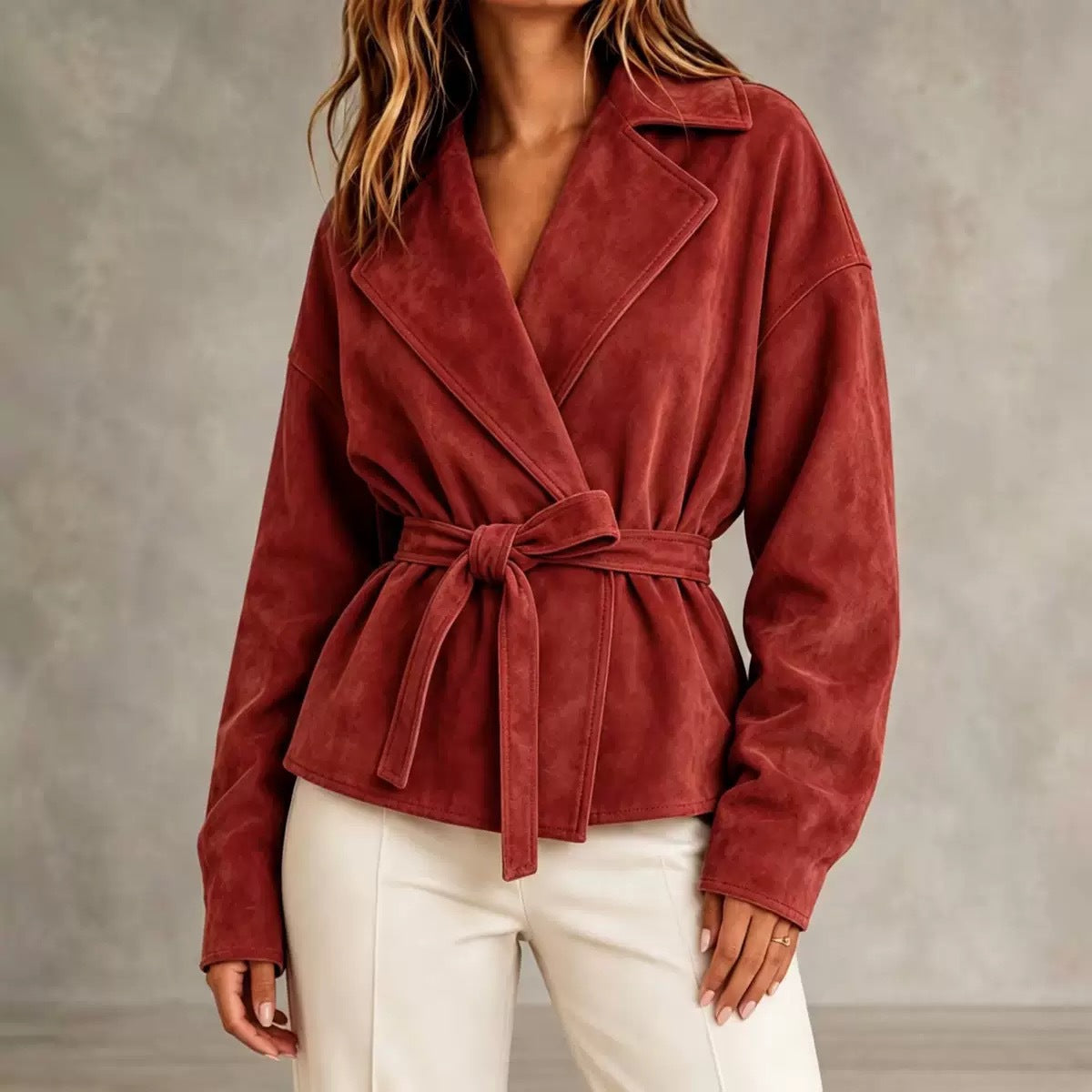 Womens Suede TieWaist Jacket