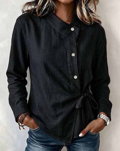 Asymmetric Collar Side Tie Wrap Blouse