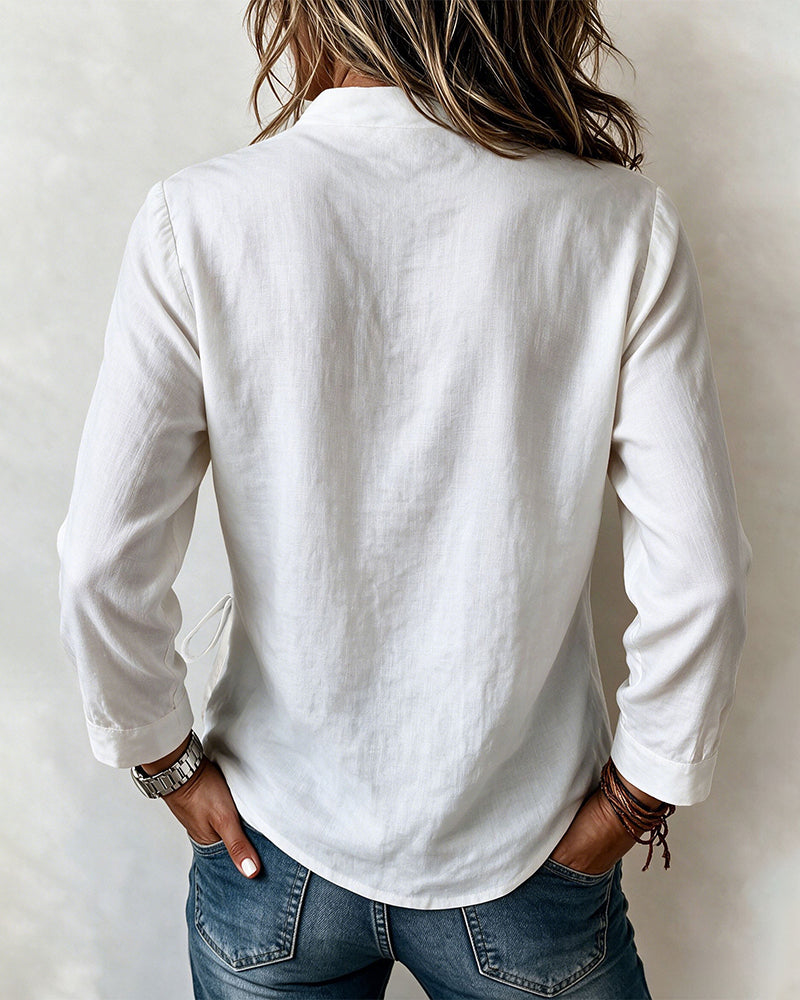 Asymmetric Collar Side Tie Wrap Blouse