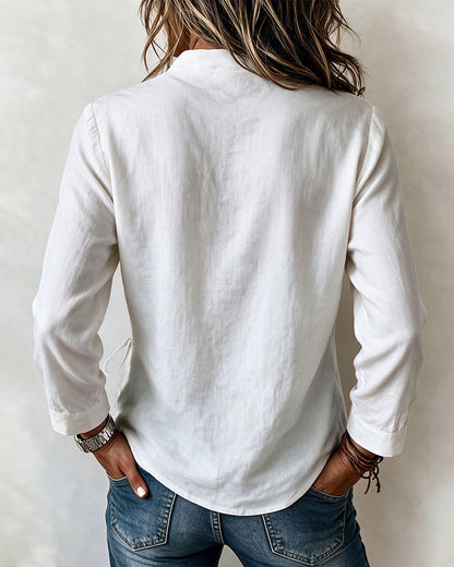 Asymmetric Collar Side Tie Wrap Blouse