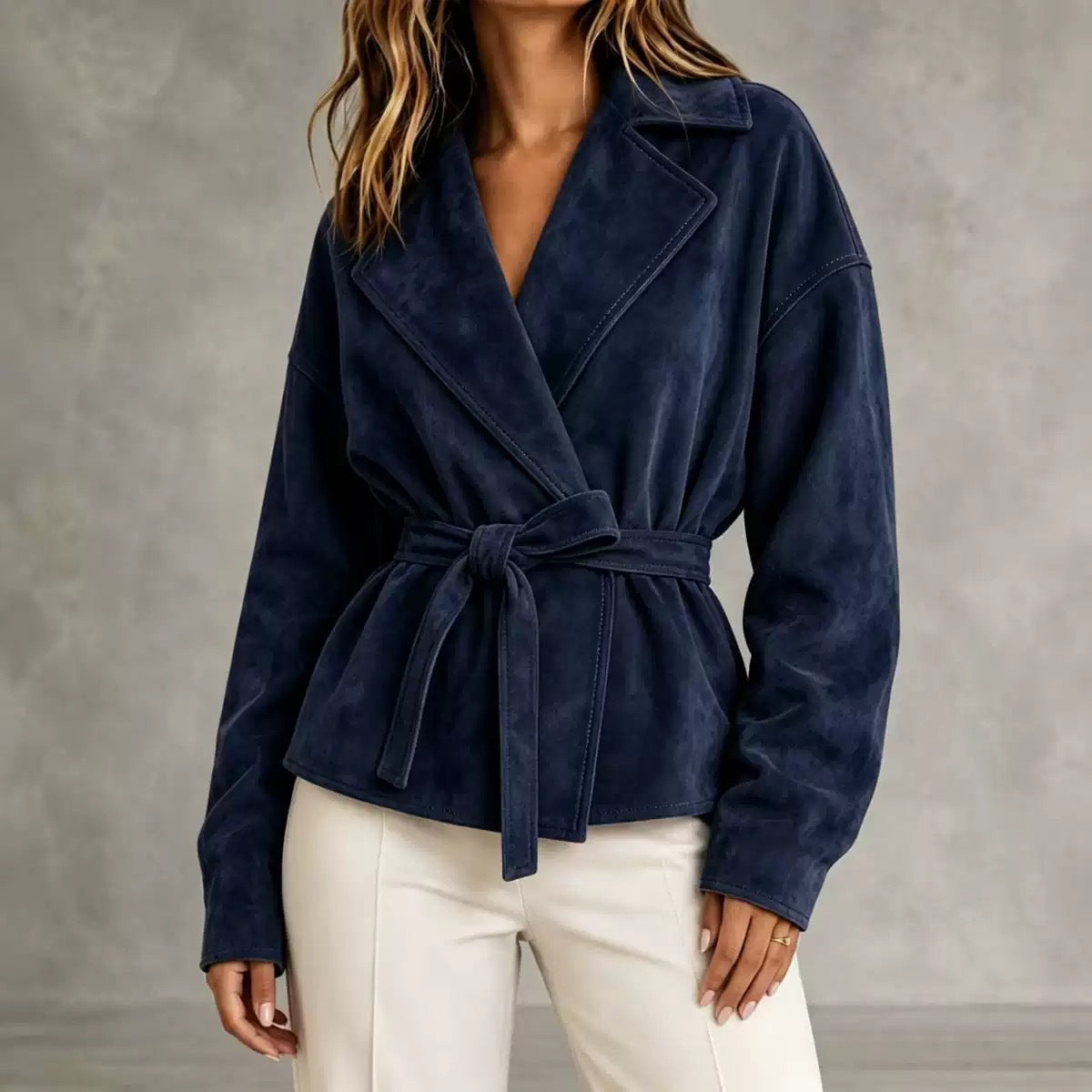 Womens Suede TieWaist Jacket