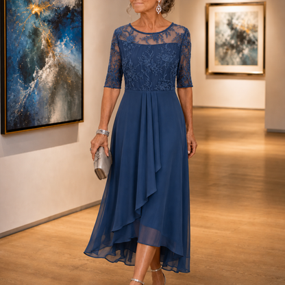 Embroidered Lace Bodice Midi Dress for Weddings