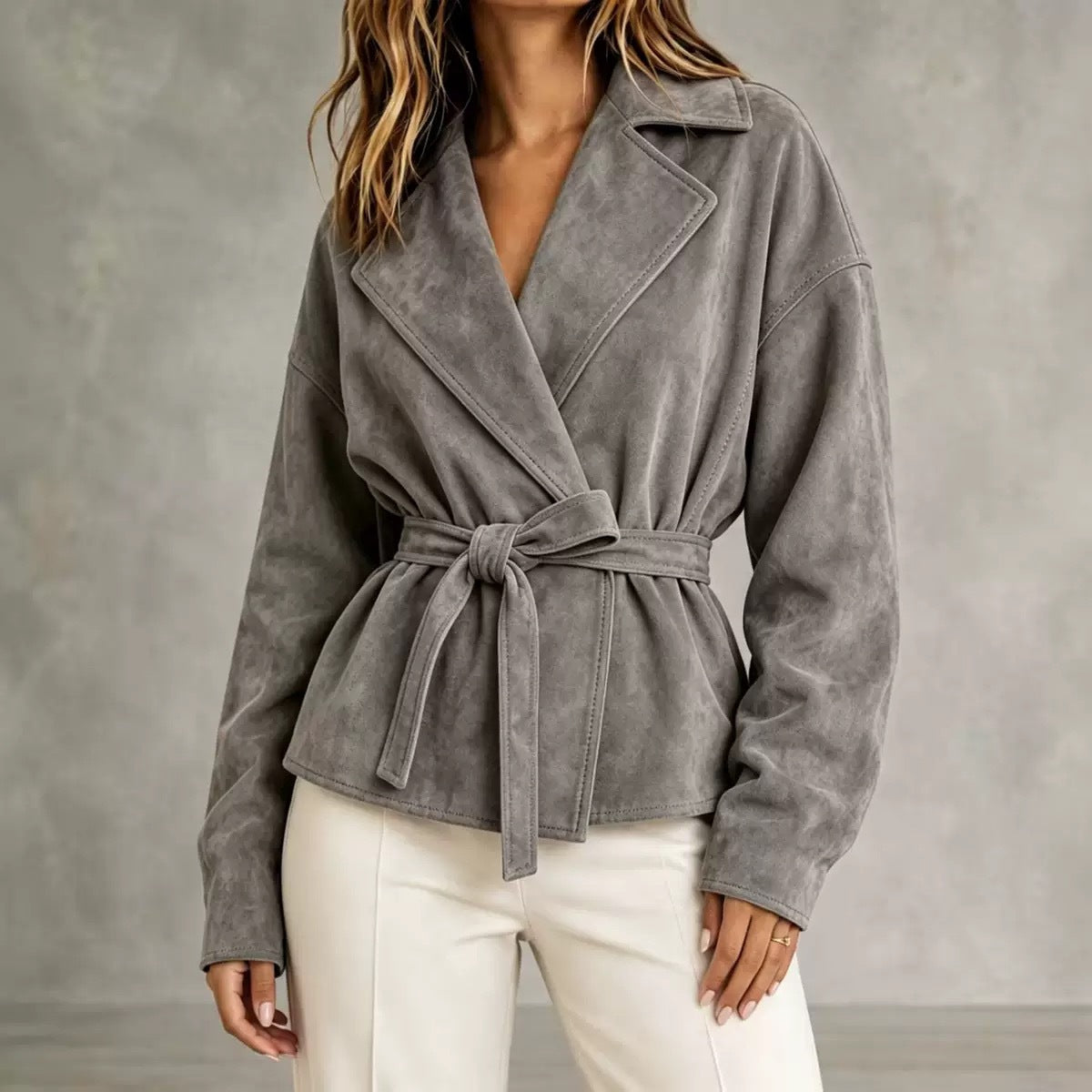 Womens Suede TieWaist Jacket