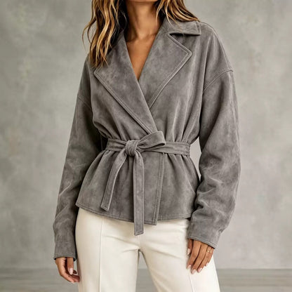 Womens Suede TieWaist Jacket